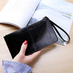 Women Zip Wallet Long Clutch Multi Card Holder Wallet Wrist Wallet — Black