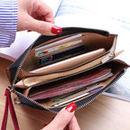 Women Zip Wallet Long Clutch Multi Card Holder Wallet Wrist Wallet — Rose Red
