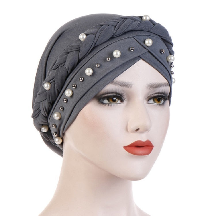 Ladies Turban Cap Milk Silk Single Braid Cap Rivet White Pearl Hooded Cap — Turmeric