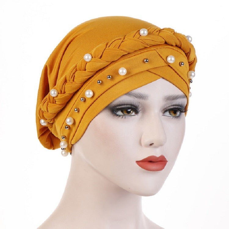 Ladies Turban Cap Milk Silk Single Braid Cap Rivet White Pearl Hooded Cap — Royal Blue