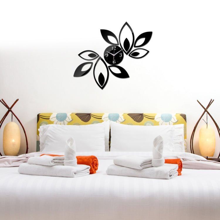 Flower Art Modern Design DIY Removable 3D Crystal Mirror Wall Clock Wall Sticker Living Room Bedroom Decor
