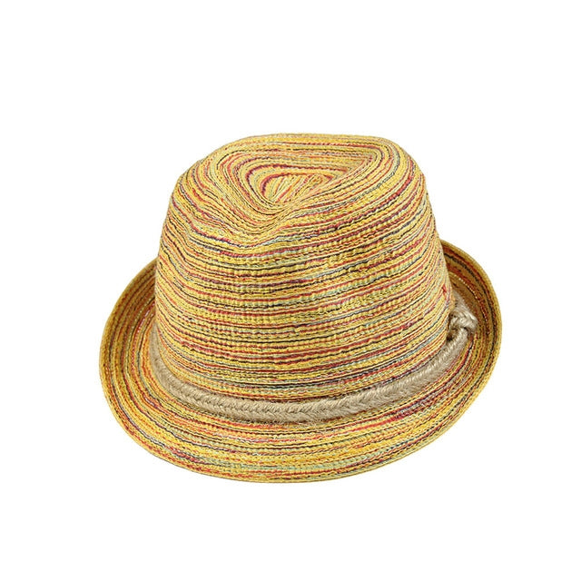 Colorful Striped Foldable Straw Hat Topee Bohemia Cap