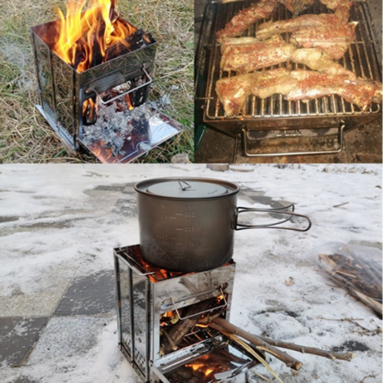 Portable Stainless Steel Folding Barbecue Stove Charcoal Barbecue Grill Outdoor Camping Wood Stove
