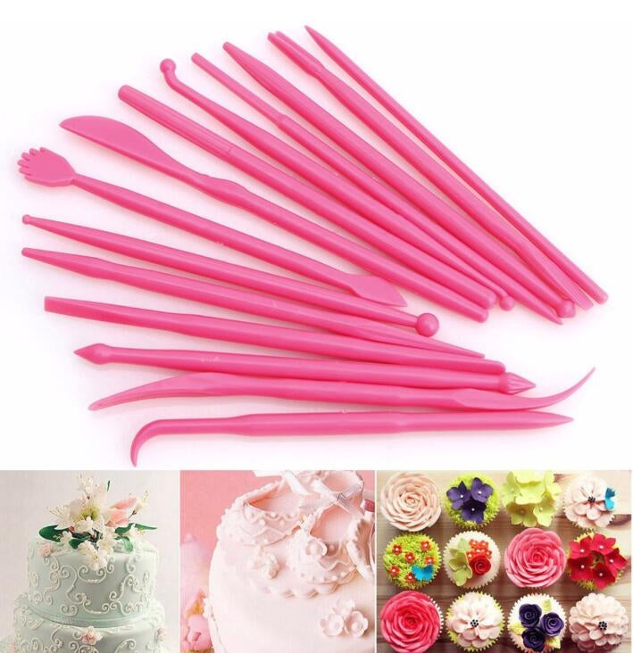 2 Sets Mini Fondant Styling Engraving Group Tools Cake Engraving Pen — 28 PCS Pink