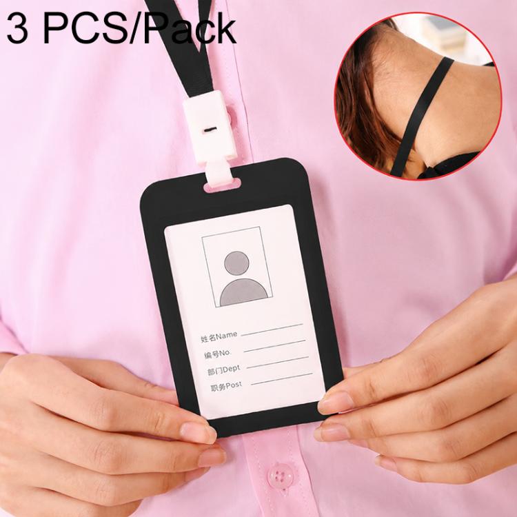 3 PCS Credit Card Holders PU Bank Card Neck Strap Bus Card ID Card Holder Identity Badge with Lanyard