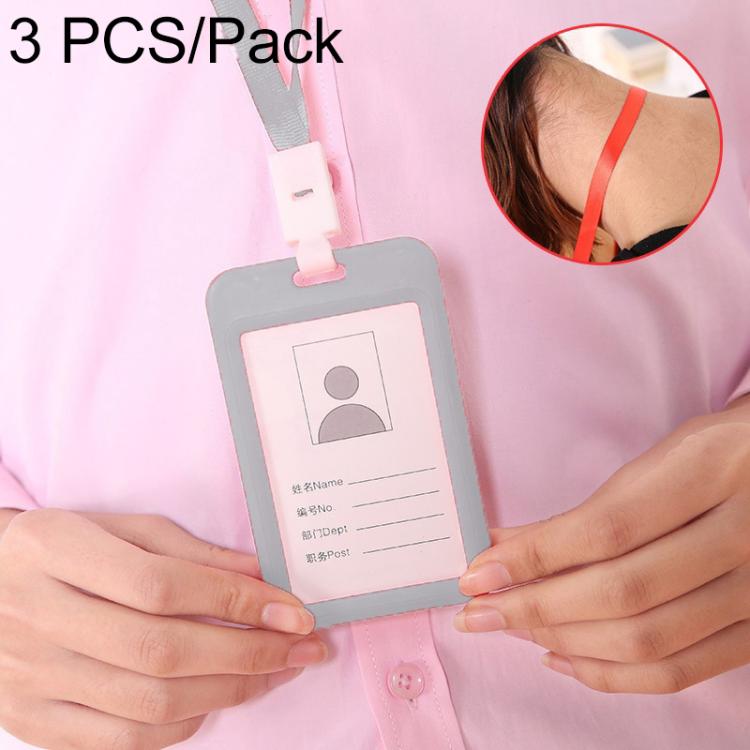 3 PCS Credit Card Holders PU Bank Card Neck Strap Bus Card ID Card Holder Identity Badge with Lanyard