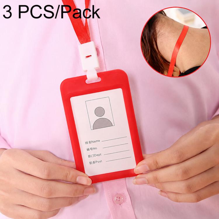 3 PCS Credit Card Holders PU Bank Card Neck Strap Bus Card ID Card Holder Identity Badge with Lanyard