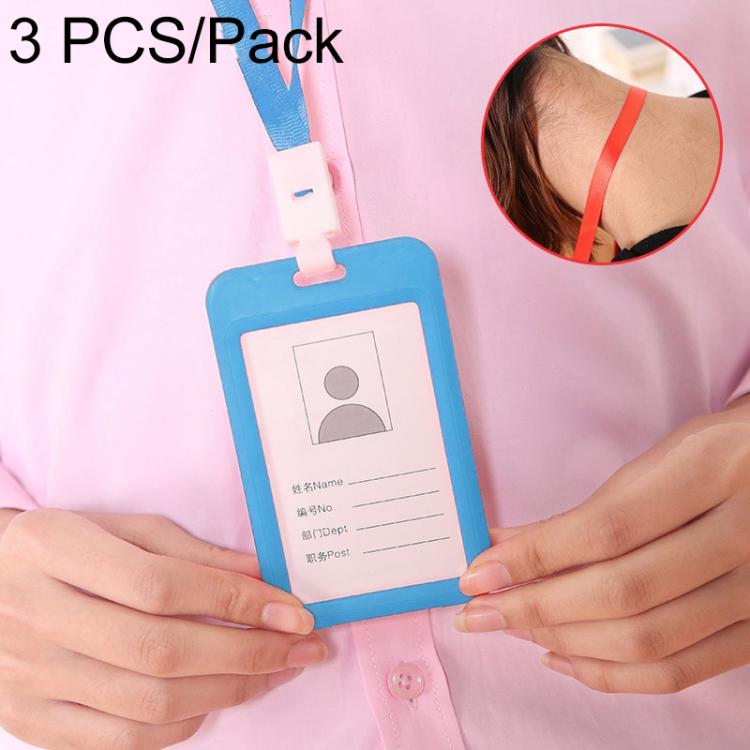3 PCS Credit Card Holders PU Bank Card Neck Strap Bus Card ID Card Holder Identity Badge with Lanyard