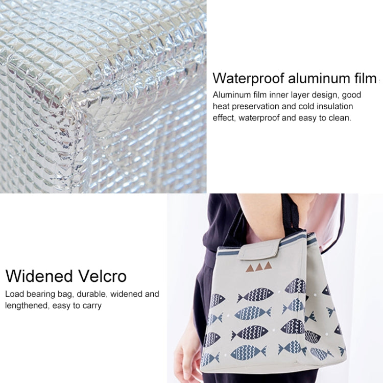 Portable Lunch Bag Oxford Cloth Fish Pattern Large Capacity Container Thermal Insulated Cooler — Light Gray