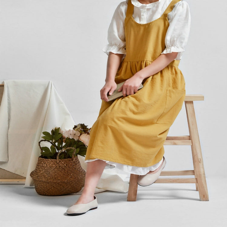 High Waist Cotton Linen Solid Color Apron — Black