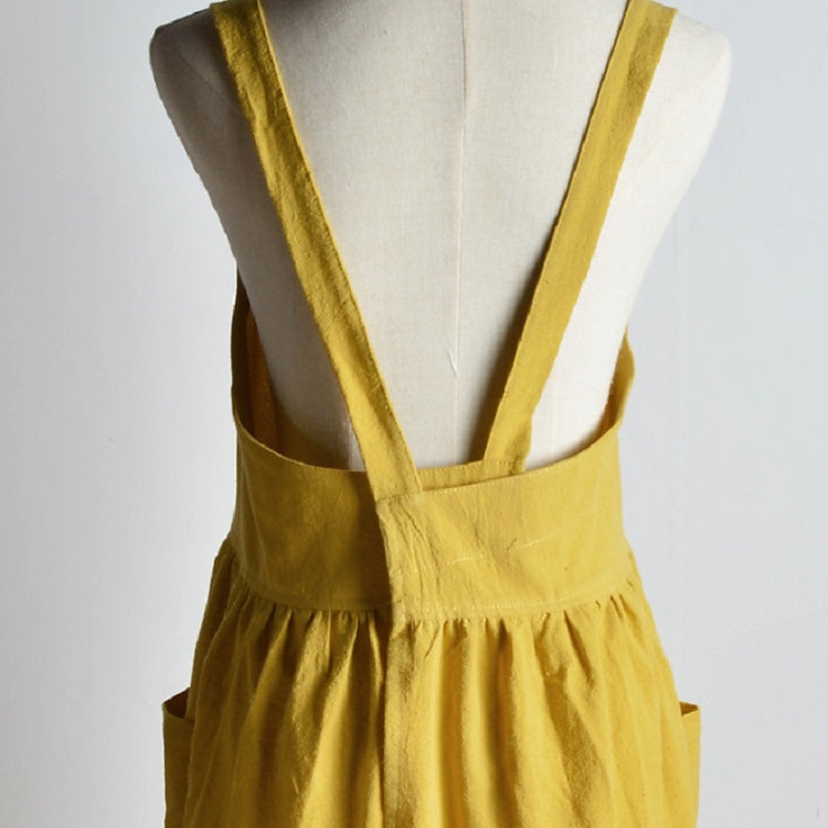 High Waist Cotton Linen Solid Color Apron — Mint Color
