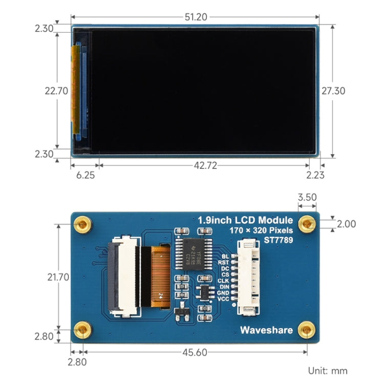 Waveshare 1.9inch 262K Colors 170x320 LCD Display Module for Raspberry Pi Pico, SPI Interface, 23822