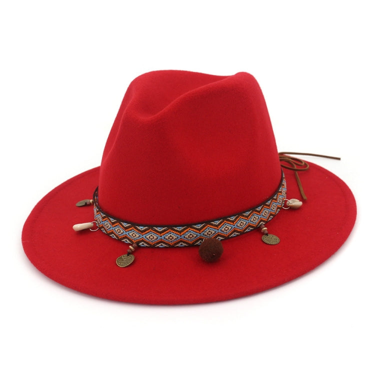 Women Jazz Caps Bohemia Style Woolen Hats for Spring Summer Beach — Red
