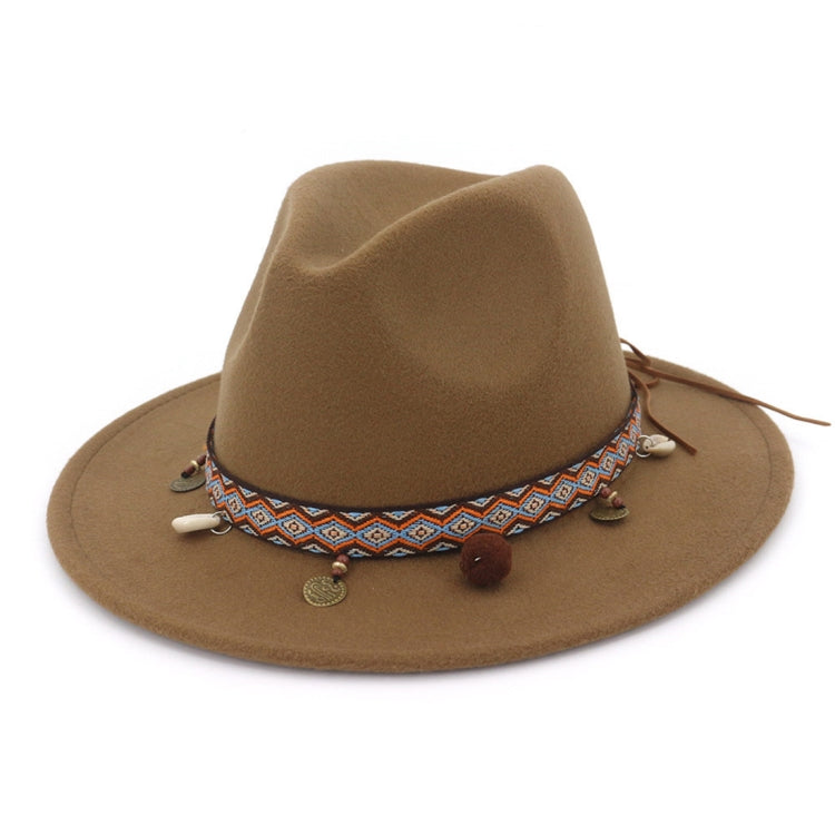 Women Jazz Caps Bohemia Style Woolen Hats for Spring Summer Beach — Khaki