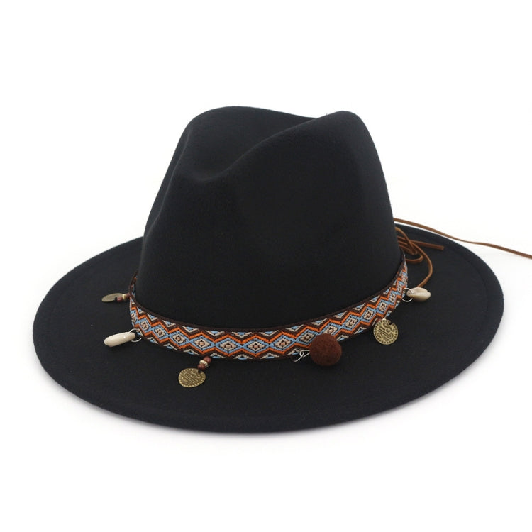 Women Jazz Caps Bohemia Style Woolen Hats for Spring Summer Beach — Black