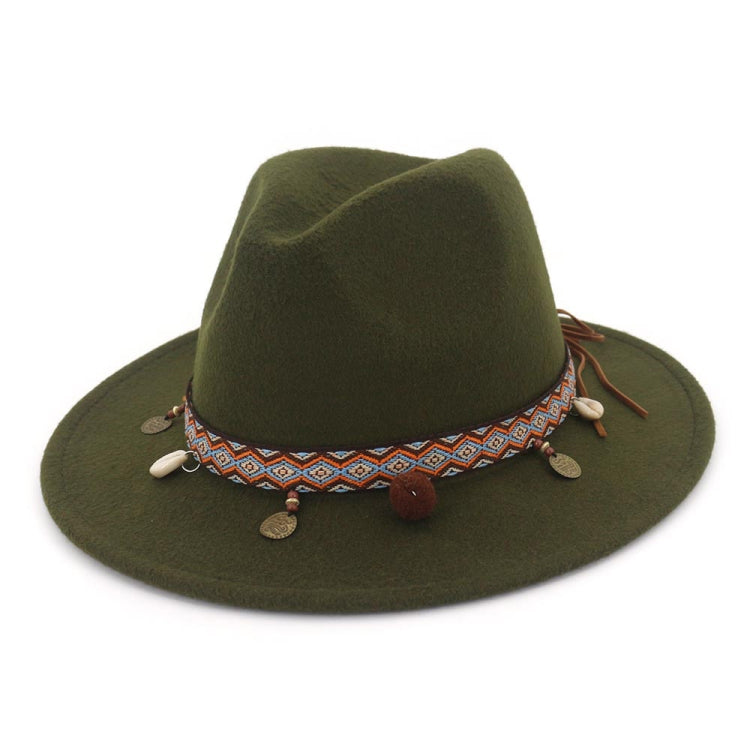Women Jazz Caps Bohemia Style Woolen Hats for Spring Summer Beach — Army Green