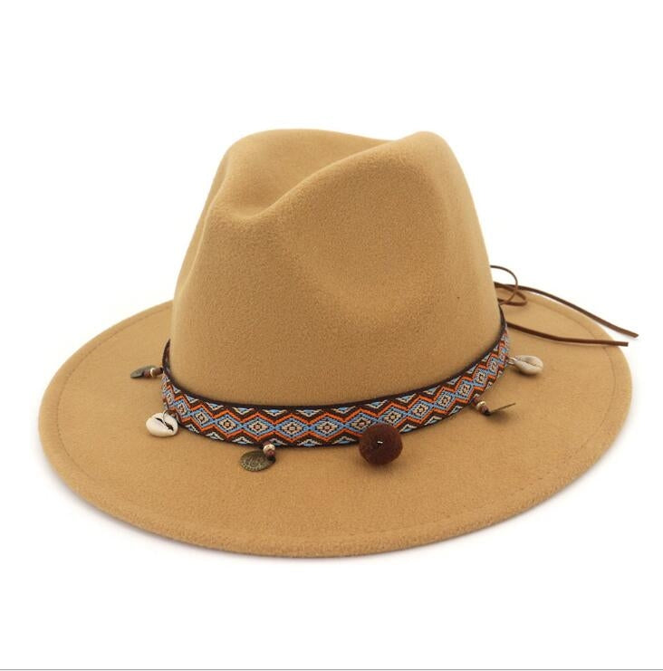 Women Jazz Caps Bohemia Style Woolen Hats for Spring Summer Beach — Camel