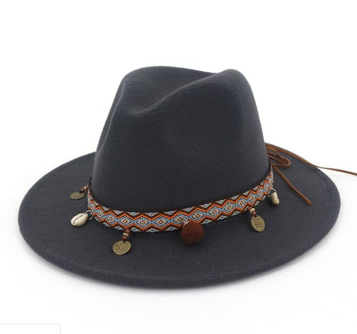 Women Jazz Caps Bohemia Style Woolen Hats for Spring Summer Beach — Dark gray