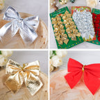 12 PCS Flocked Bow Christmas Tree Decoration — silver