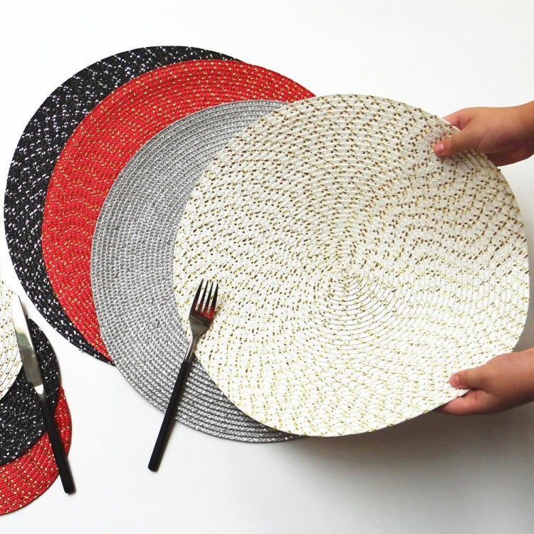 2 PCS PP Round Oval Woven Placemat — Black