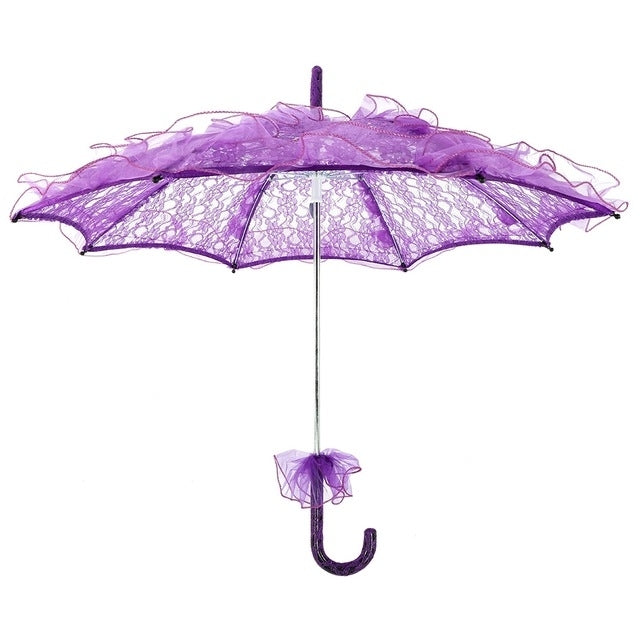 Wedding Parties Bridal Lace Cotton Umbrella Dancing Photography Prop Umbrella — Blue