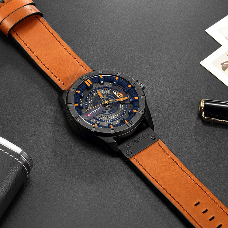 CURREN M8301 Men Military Sports Watch Quartz Date Clock Leather Wristwatch