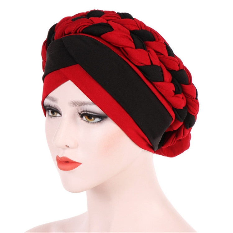 Two-color Braided Milk Silk Turban Cap