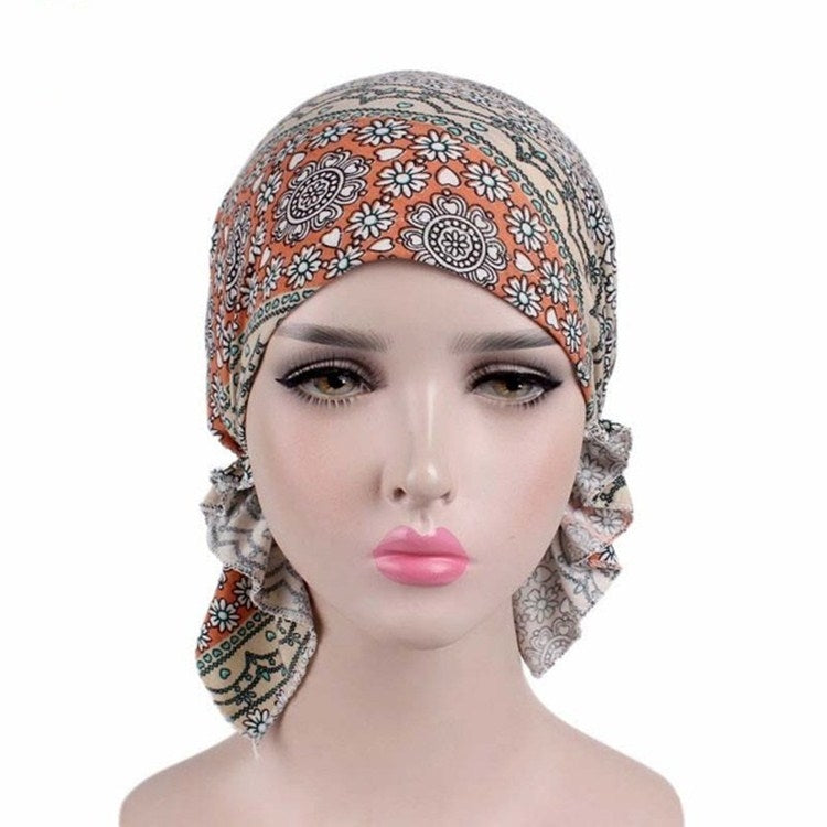 Stretch Cotton Printed Turban Cap Chemotherapy Cap Toe Cap
