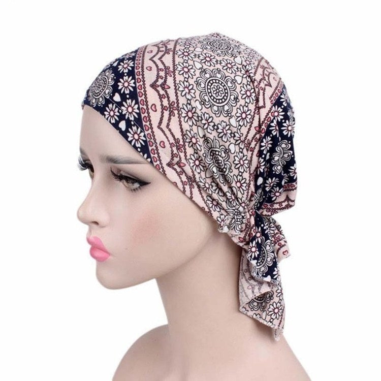 Stretch Cotton Printed Turban Cap Chemotherapy Cap Toe Cap