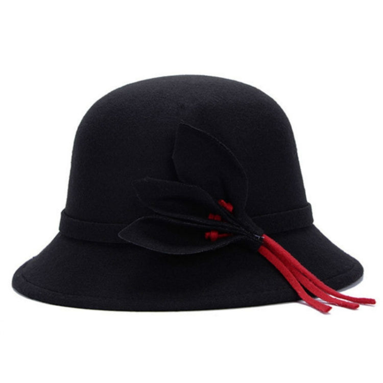 Autumn and Winter Ladies Pot Cap Woolen Top Hat with Flower Decoration