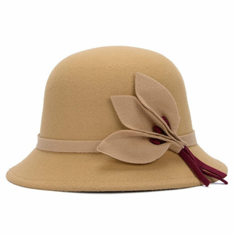 Autumn and Winter Ladies Pot Cap Woolen Top Hat with Flower Decoration