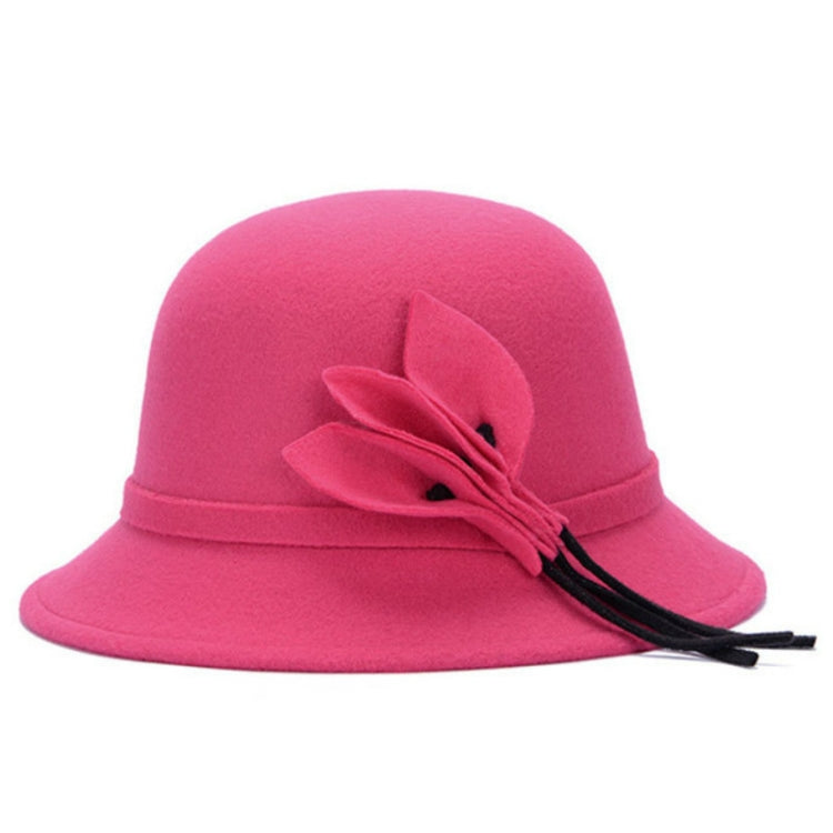Autumn and Winter Ladies Pot Cap Woolen Top Hat with Flower Decoration