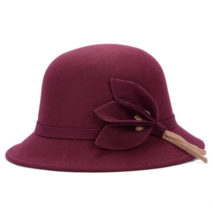 Autumn and Winter Ladies Pot Cap Woolen Top Hat with Flower Decoration