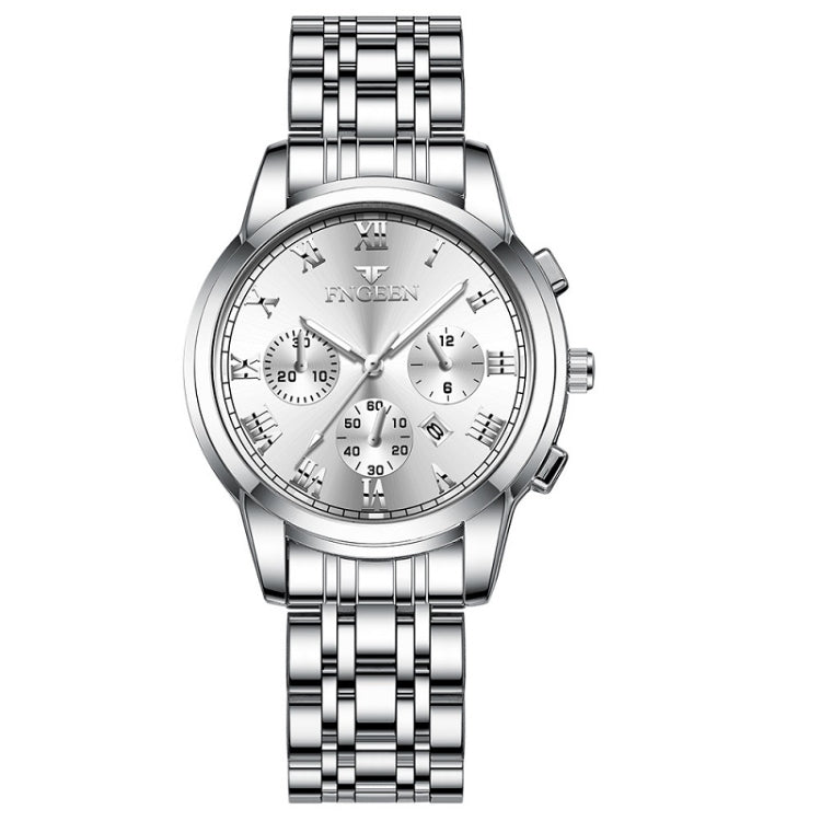 FNGEEN 4006 Ladies Quartz Watch Fashion Luminous Date Display Watch — White Steel White Surface