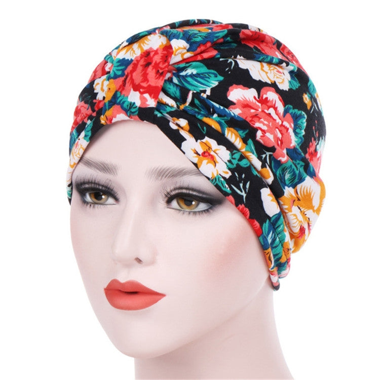 Women Floral Cotton Turban Hat Wrap Cap