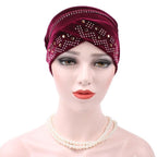 Pleuche Rhinestone Turban Hat Stacking Hat — Black