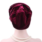 Pleuche Rhinestone Turban Hat Stacking Hat — Dark Green