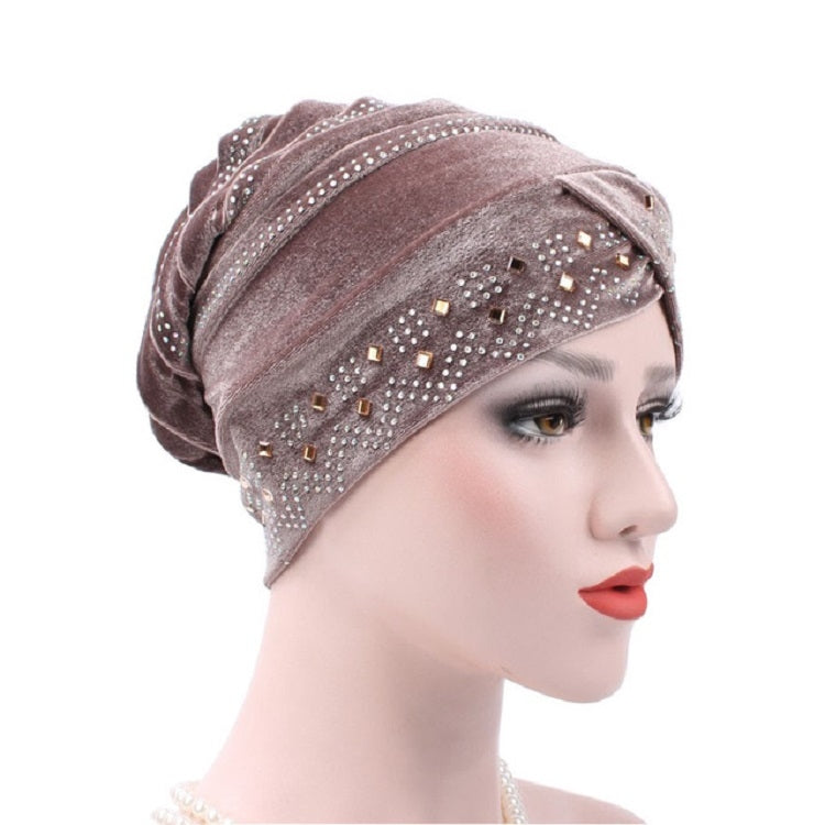 Pleuche Rhinestone Turban Hat Stacking Hat