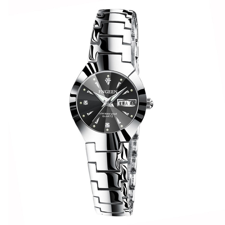 FNGEEN 5808 Women Fashion Steel Strap Quartz Watch Couple Watch — White Steel Black Surface