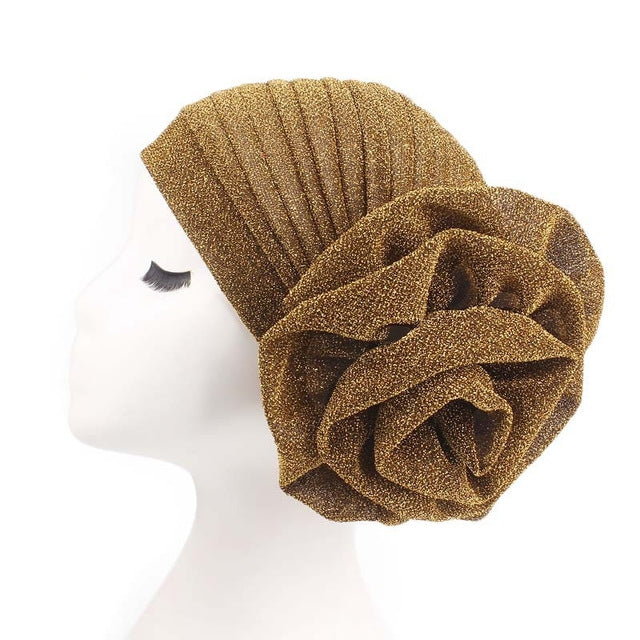 2PCS Bright Wire Plate Fower Turban Cap Chemotherapy Cap