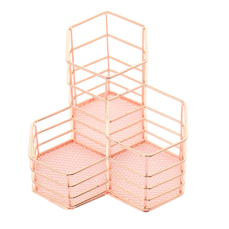 Desk Hexagon Iron Hollow Makeup Brush Organizer Stationery Storage Container Hexagonal Penholder, Pen Cup Holder
