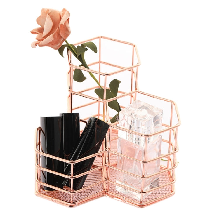 Desk Hexagon Iron Hollow Makeup Brush Organizer Stationery Storage Container Hexagonal Penholder, Pen Cup Holder