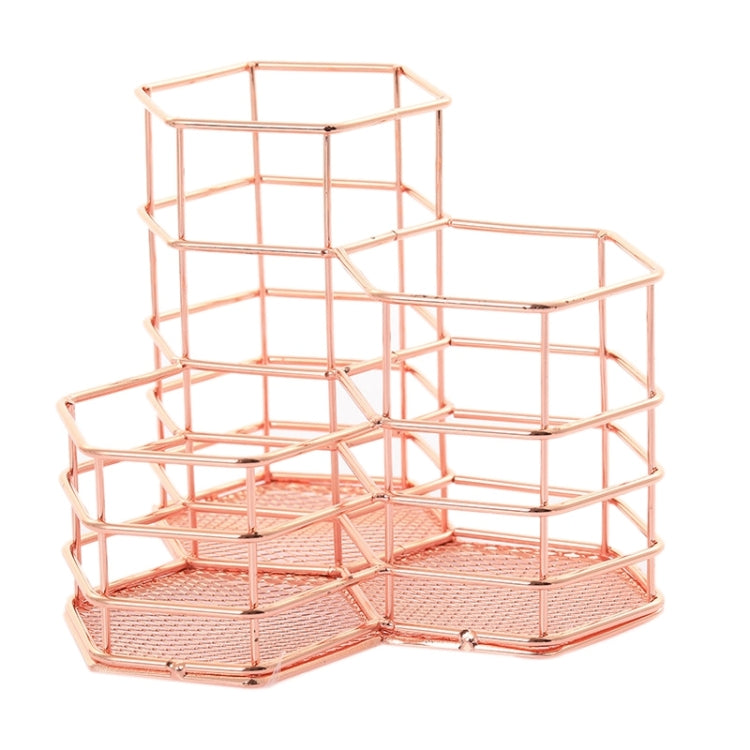 Desk Hexagon Iron Hollow Makeup Brush Organizer Stationery Storage Container Hexagonal Penholder, Pen Cup Holder