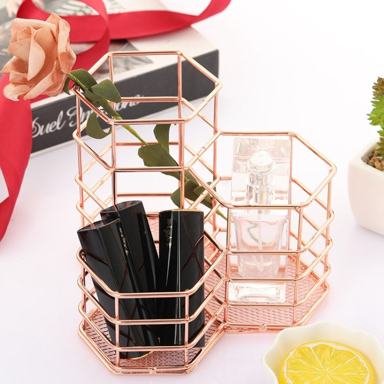 Desk Hexagon Iron Hollow Makeup Brush Organizer Stationery Storage Container Hexagonal Penholder, Pen Cup Holder