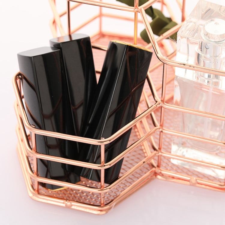 Desk Hexagon Iron Hollow Makeup Brush Organizer Stationery Storage Container Hexagonal Penholder, Pen Cup Holder