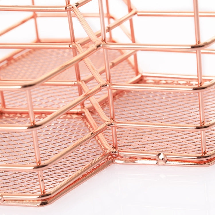 Desk Hexagon Iron Hollow Makeup Brush Organizer Stationery Storage Container Hexagonal Penholder, Pen Cup Holder