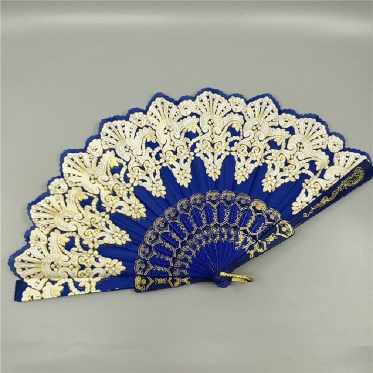 Spain Style Plastic Folding Fan Peacock Lace Fan Ladies Dance Gilding Fan — Purple