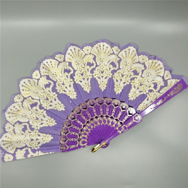 Spain Style Plastic Folding Fan Peacock Lace Fan Ladies Dance Gilding Fan — Rose Red