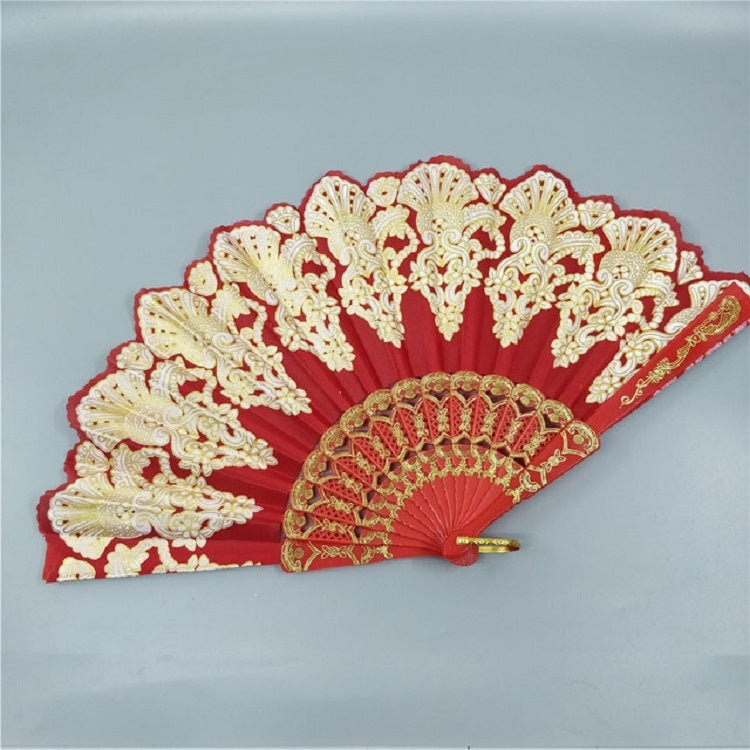 Spain Style Plastic Folding Fan Peacock Lace Fan Ladies Dance Gilding Fan — Black