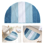 Stripe Pattern Non Slip Microfiber Semi Elliptical Kitchen Dining Room Mat — Light Blue